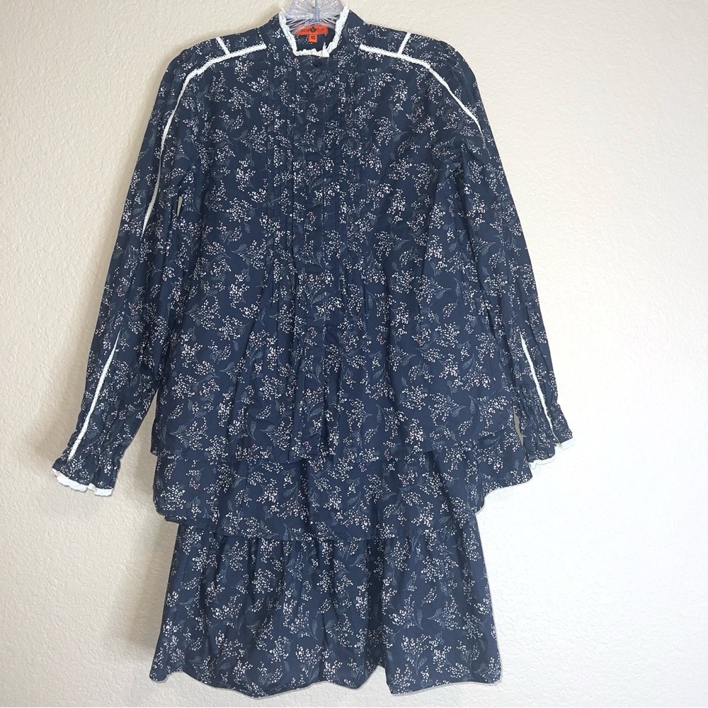 Maple & Cliff Navy Blue 2-Piece Set - Jacket & Ruffle Skirt Sz XS